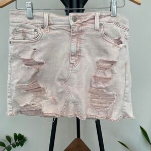 American Eagle Retro Distressed Pink Jean Skirt Size 8
